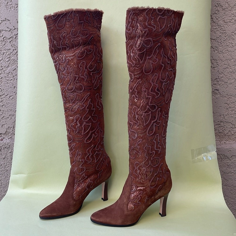Vintage orange/brown Manolo Blahnik over the knee leather boots in original box - Picture 9 of 17